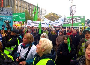 Während der Agrardemo in Hannover im November 2012