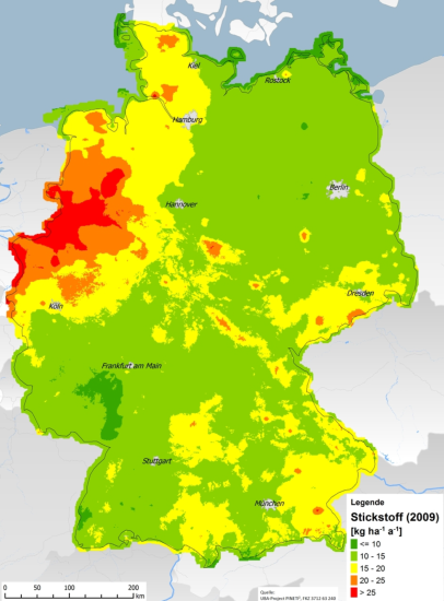Atmosphärische Gesamtdeposition von Gesamtstickstoff 2009