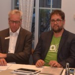 V.l.n.r.: Uwe Heiderich-Willmer, Fraktionssprecher der GRÜNEN Ratsfraktion Edewecht, Alwin Schlörmann (EWE Erneuerbare Energien GmbH), Peter Meiwald (MdB), Volker Bajus (MdL), Foto: Gr