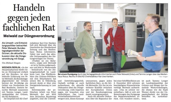 Der Artikel in der Rheiderland-Zeitung über den Besuch vom GRÜNEN Landratskandidaten für Leer, Tammo Lenger und mir am Montag.